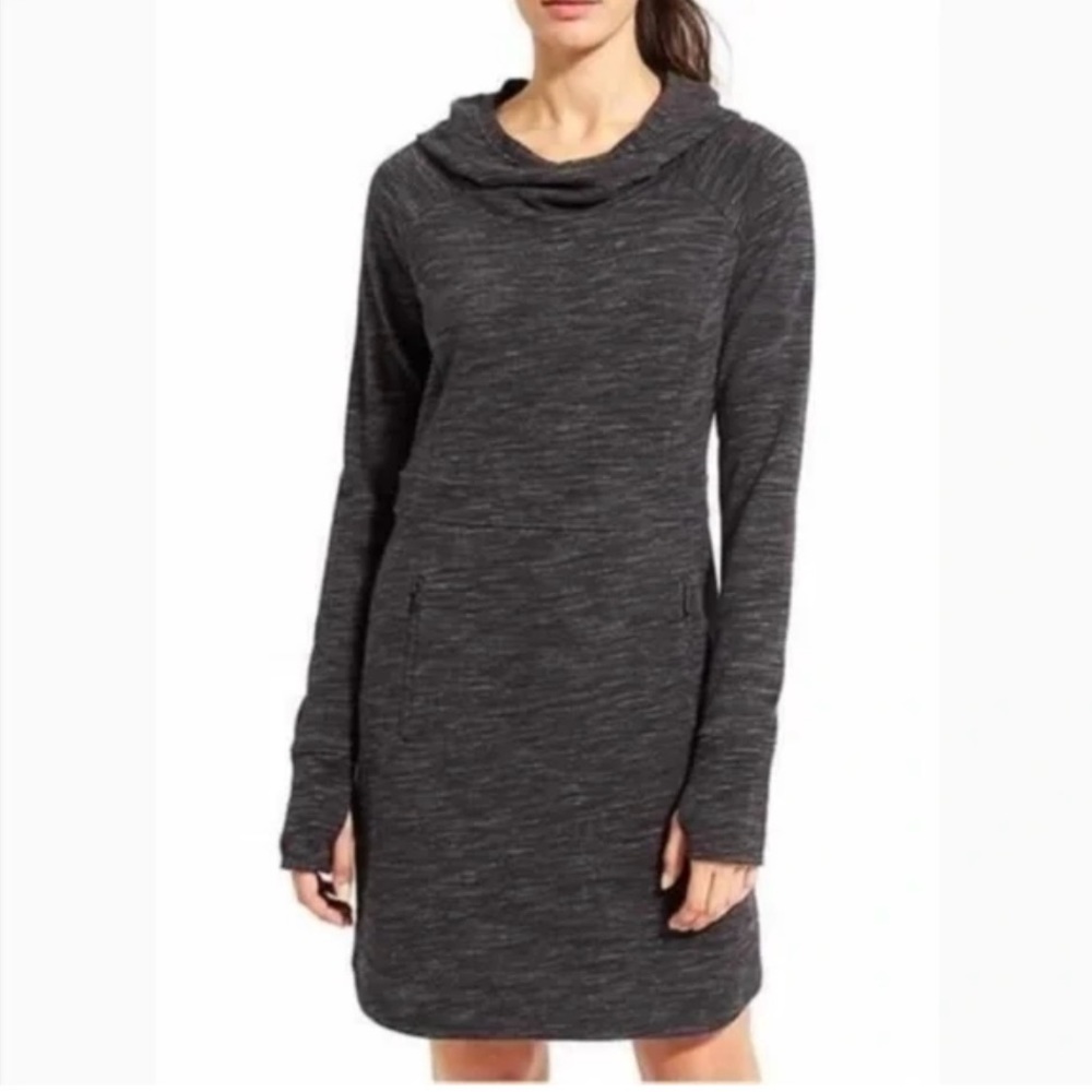 ATHLETA Power Down Hoodie Dress, Black Heather XXS